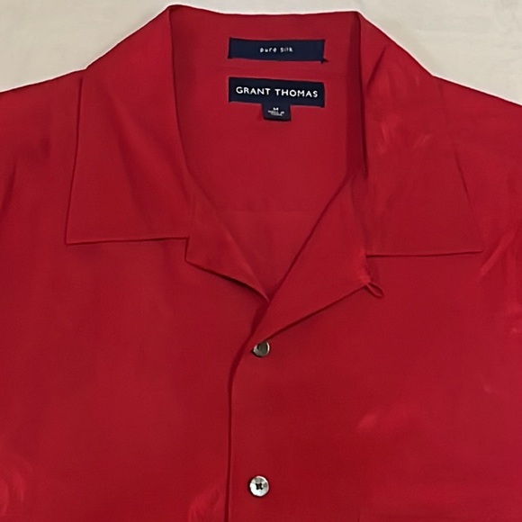 Grant Thomas Silk Casual Button Down Men’s Size M Red Short Sleeve Beach - Picture 2 of 6